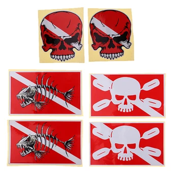 

6pcs/Set Reflective Scuba Diving Diver Kayak Sticker Decal Marker Skull Red