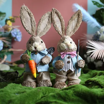 

Artificial Straw Rabbit Home Garden Rabbit Decoration Easter Theme Party Decor Easter Filled Eggs Hunt Party Supplies
