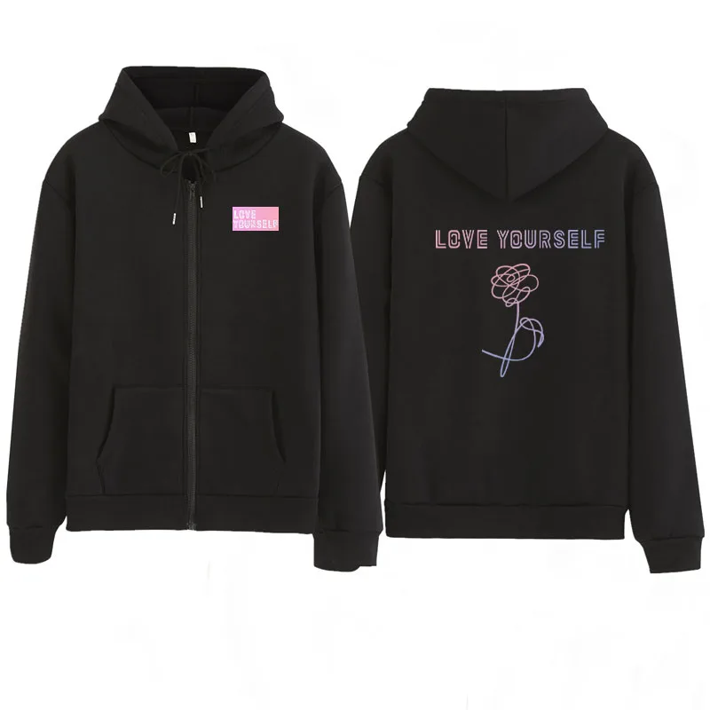 Zip hoodie loveself1 Kpop jung kook 97 толстовки kpop худи на молнии толстовка с капюшоном толстовка с надписью love yourself KPOP толстовка XL для повседневной носки harajuku kpop худи на молнии - Цвет: Zip hoodie loveself1
