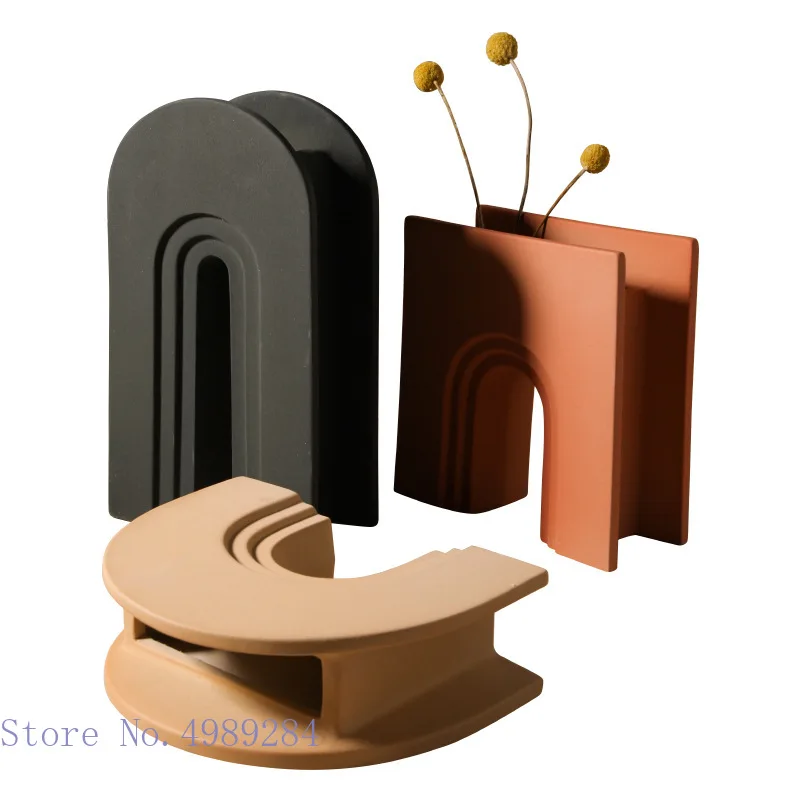 Ceramic Vase Arch Bridge Semicircle Geometric Stripes Hollow Color Flower Vase Flower Arrangement Crafts Home Decoration 6