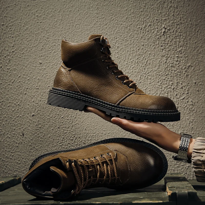 Men Ankle Boots Genuine Leather Men Boots Fashion Men Boots Black Comfortable Men Footwear Winter Plus Velvet To Keep Warm