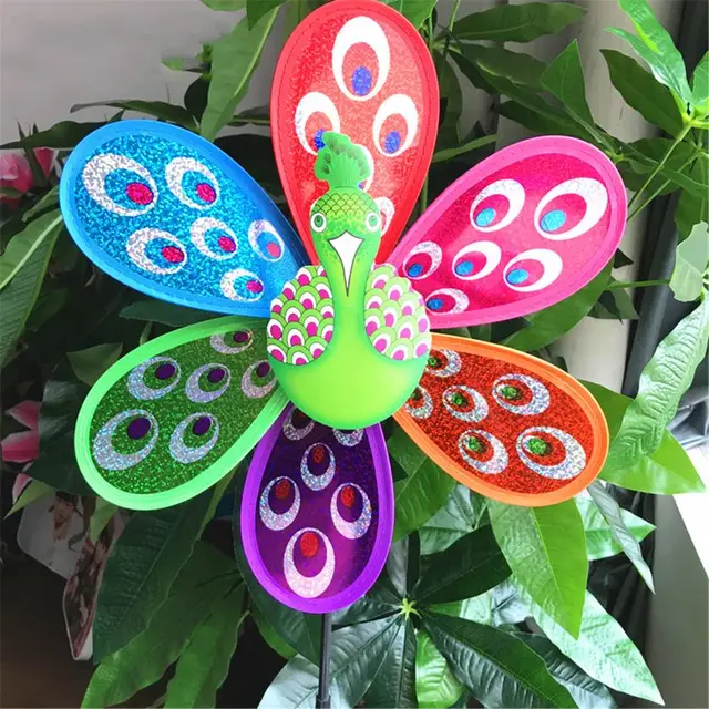 1PC Colorful 3D Lovely Handmade Wind Spinner Windmill Toys For Baby Peacock Decoration Garden Yard Outdoor Classic Toy Kids 2