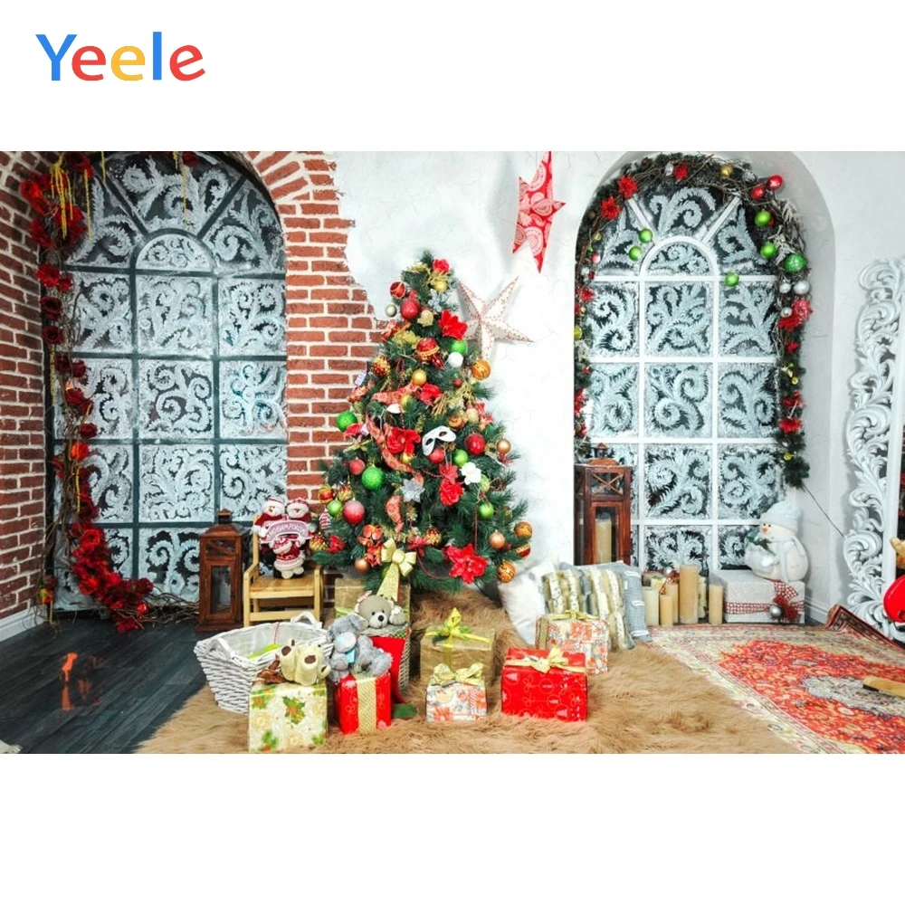 Yeele Рождественский фон зимняя елка Подарочное сводчатое окно снимок для фото