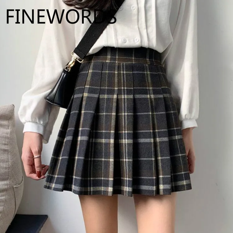 FINEWRODS Janpanese Kawaii консервативный стиль клетчатая юбка Милая Мини короткая плиссированная юбка Уличная Базовая Весенняя юбка с высокой талией jupe femme