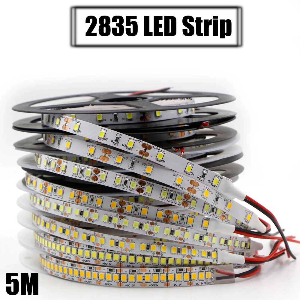 DC 12V 24V AC 220V 2835 SMD Светодиодная лента 5m световая 60/120/240/480 LED естественный