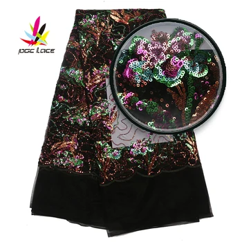 

2019 New Design African Lace Fabric With Sequined Flowers Hot High Quality Nigerian Embroidered Lace Fabric For Dress AMY3037B