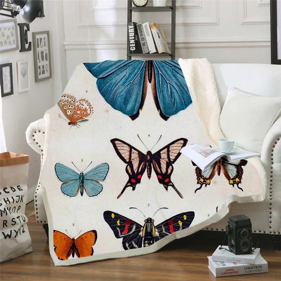 

Colorful butterfly 3D Printed Sherpa Blanket Couch Quilt Cover Travel Bedding Outlet Velvet Plush Throw Fleece Blanket Bedspread