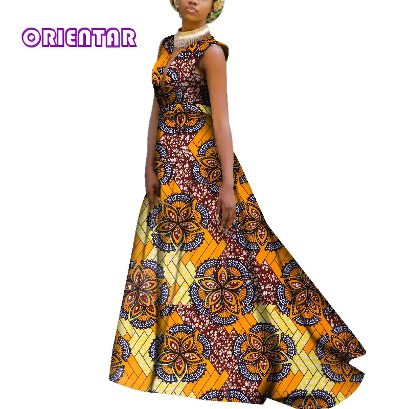 Женское платье в африканском стиле с вощеным принтом Bazin Riche, длинное платье макси, сексуальное платье с глубоким v-образным вырезом без рукавов для свадебной вечеринки WY3703 - Цвет: 13