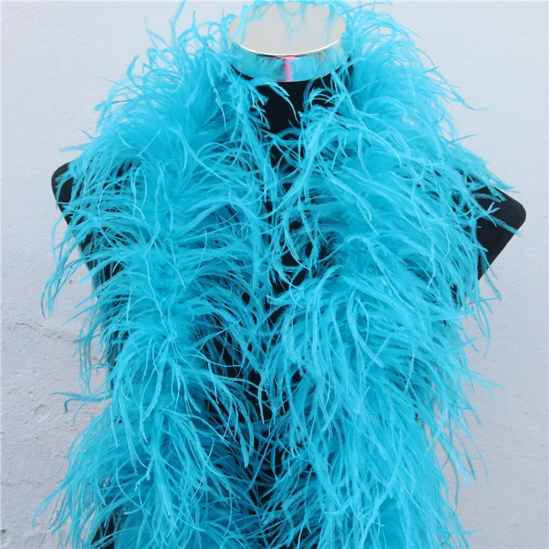 

6 Layer 2 Meters Fluffy Lake Blue Ostrich Feather Boa Trims Skirt Party Costume DIY Decorations Feathers For Crafts Plumes