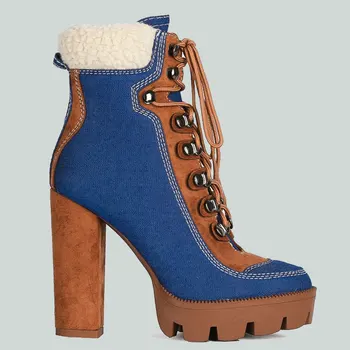 

Brand New Design Skidproof Rubber Sole Platform Patchwork High Heels Party Ladies Ankle Boot Fashion Winter Boots Shoes Women