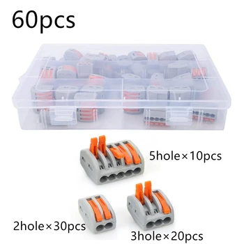 

Boxed 30/60pcs Terminal Block Spring Lever Nut Terminal Blocks Reusable Electric Cable Connector Wire Home Tools Of Insulating
