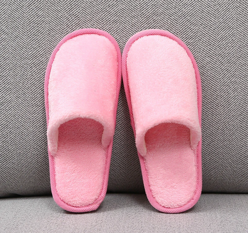 PlushPink Плюшевые хлопковые зимние шлепанцы для дома помещений; нескользящая теплая обувь из ЭВА; женская и мужская обувь для спальни; мягкие Тапочки - Цвет: PlushPink