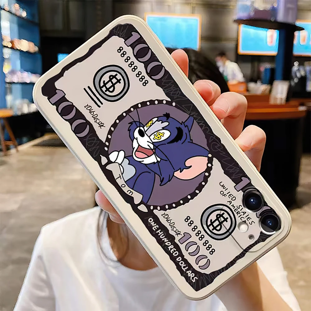 Cat and Mouse Phone Case For iPhone 11 12 13 Pro MAX 6 6S 7 8 Plus XS 12 13 Mini X XR SE 2020 Banknote Silicone Protect the Lens