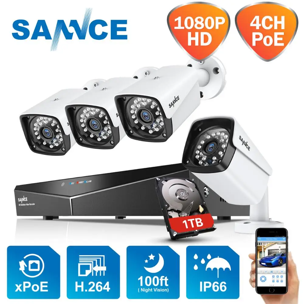 SANNCE 4CH 1080P Сеть XPOE NVR комплект CCTV система безопасности 2.0MP IP камера наружного ИК
