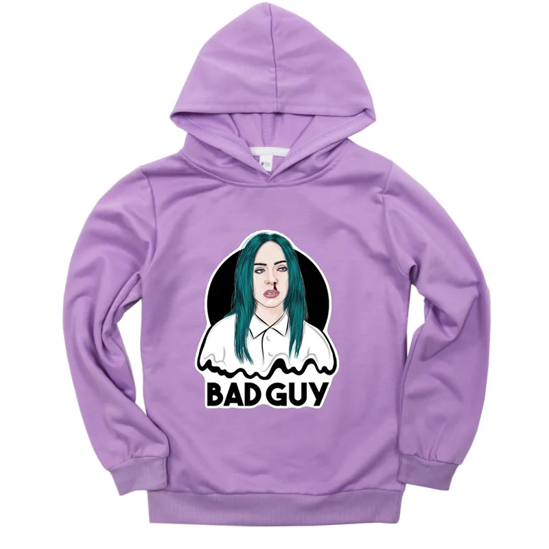Billie Eilish/Детская толстовка с капюшоном; коллекция года; сезон осень; Детская уличная одежда в стиле хип-хоп; пуловер для девочек; толстовки с капюшоном; однотонные толстовки для мальчиков - Цвет: style 1 -  purple