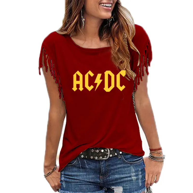 ACDC Women's Printed T-Shirt Graphic Tshirts Hip Hop Rap Music Short Sleeve Tops Tee Shirt