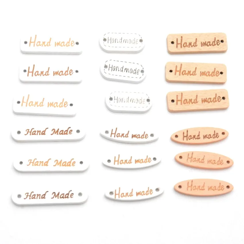 

Handicrafts DIY 10/20Pcs Wood "Hand made" Painting 2 Holes Sewing Wood Buttons Connectors Tag For Handicrafts Scrapbooking