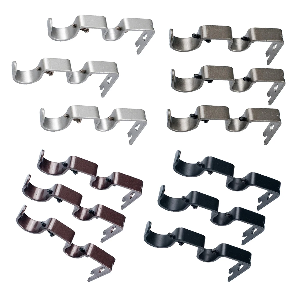 Set of 3 Adjustable Metal Drapery Double Curtain Rod Bracket Holder for 1 and 5/8inch Rod,Sturdy Steel
