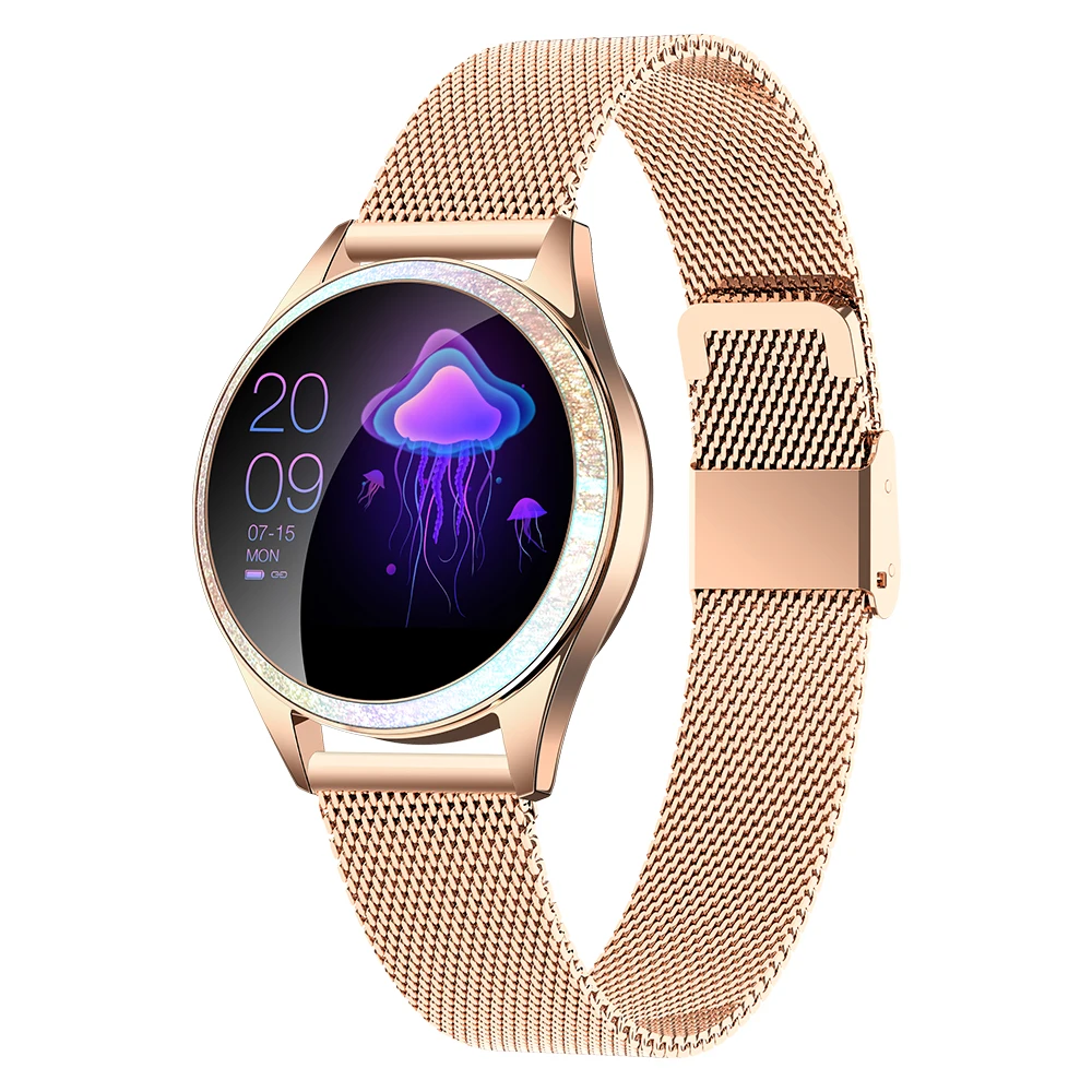 UTELITE KW20 Смарт часы для женщин IP68 водонепроницаемый монитор сердечного ритма кровяного давления браслет Bluetooth Спорт сообщение напоминание группа - Цвет: Steel gold