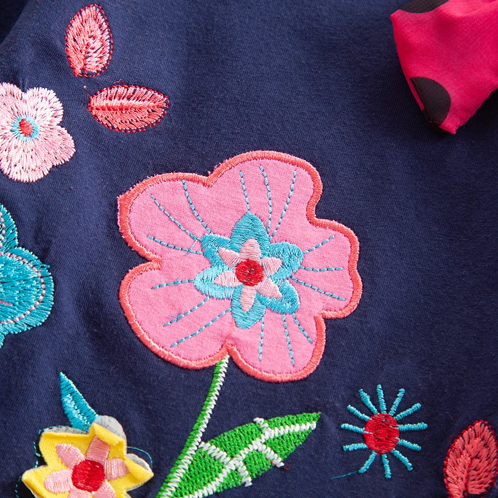 JUXINSU/Хлопковое платье с длинными рукавами и цветочной вышивкой для девочек повседневные платья с бантом для девочек на осень и зиму, От 1 до 8 лет