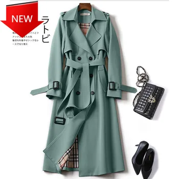 

Women's Long Coat Female Double Brasted Slim Windbreaker Korean Belted Trench Coat Ladies Outwear 2020 Autumn New Arrival