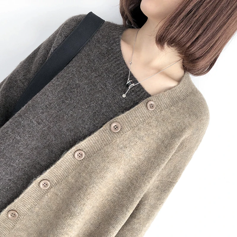 Женский свитер, толстый контрастный цвет, ассиметричная вязка, весна-осень, длинный рукав, вязанный, большой размер, Модный корейский Свободный Повседневный женский топ