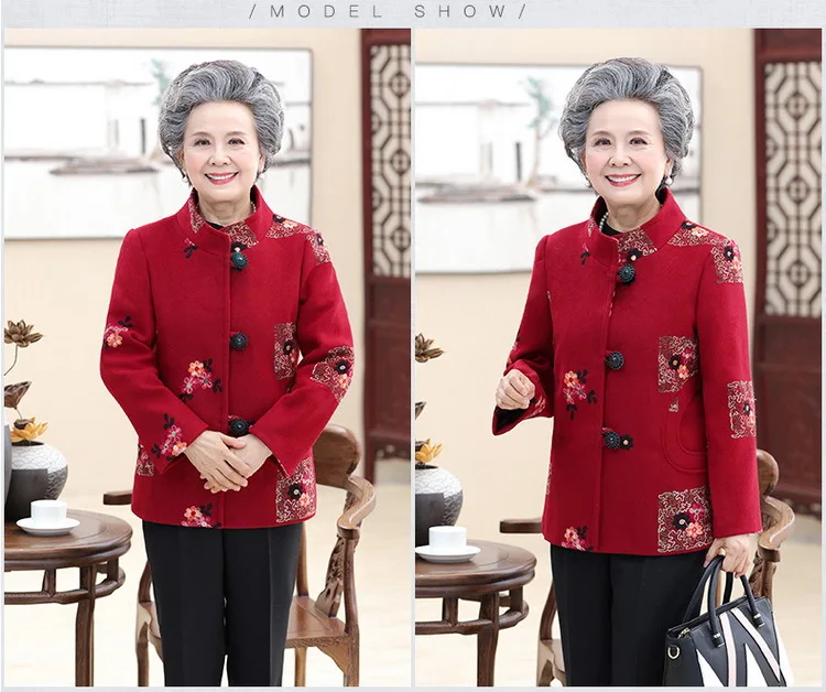 Middle Aged And Elderly People WOMEN'S Dress Fall And Winter Clothes Thick Short Woolen Jacket 50-Year-Old 60 Middle-aged Women