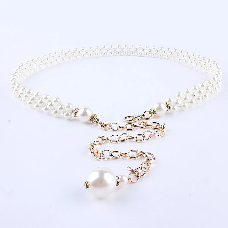

UXN255 Summer new fashionable sexy pearl waist chain ladies dress belt decoration belt 100 matching accessories
