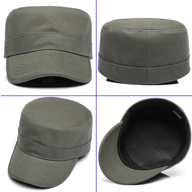 Back full closed hard top military cap adult cotton fitted baseball hat big head man plus size flat army caps 56cm 58cm 60cm baseball cap flat cap cap hat