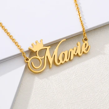 

Customize Crown Name Necklace Personalized Jewelry Rose Gold Stainless Steel Nameplate Choker Necklace Women Christmas Gifts