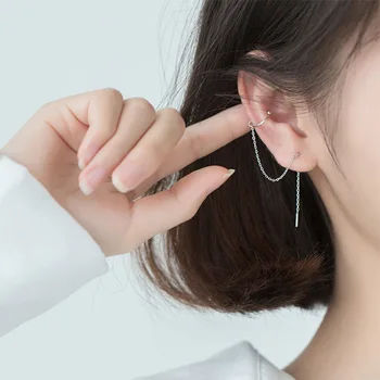 

925 Sterling Silver Clip on Earrings Cuffs Fashion Tassel Chain Ear Cuff Earring Jewelry Girl Gift Earcuff for Women Accessories