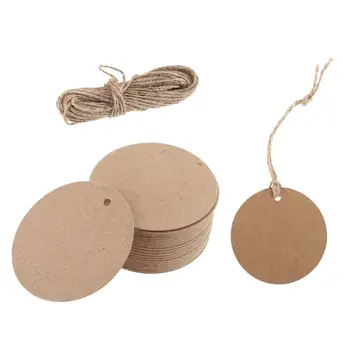 

100pcs Round Kraft Paper Gift Tags with String DIY Holiday Christmas Present Wrap Label Package Name Card