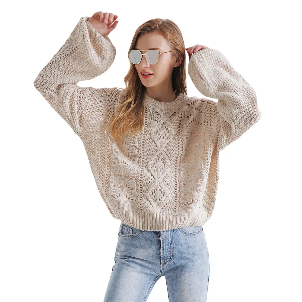

Women O-Neck Solid Color Lantern Pullover Sweater Woman Autumn Winter Long Sleeve Ropa Mujer Invierno 2019 Robe Pull Femme Hiver
