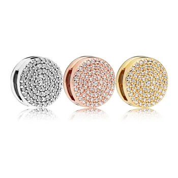 

S925 Sterling Silver Original Pandoras Reflexions Pave charm crystal Elegance Clip Charm bead Women Bracelet Gift DIY Jewelry