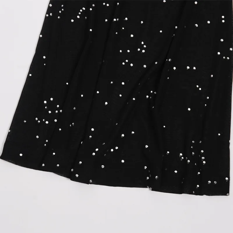 Блестящие черные сетчатые сексуальные расклешенные брюки уличная рейв брюки прозрачные пляжные брюки-клеш летние брюки Pantalon Femme