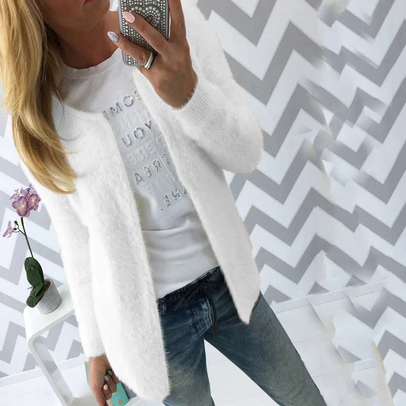 

8 colors solid winter autumn jacket women thin faux fur coat elegant women jacket white veste femme plus size clothes BDR642