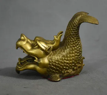 

Classic Chinese Folk Myth Brass Sculpture Evil Dragon Fish Beast FengShui Statue