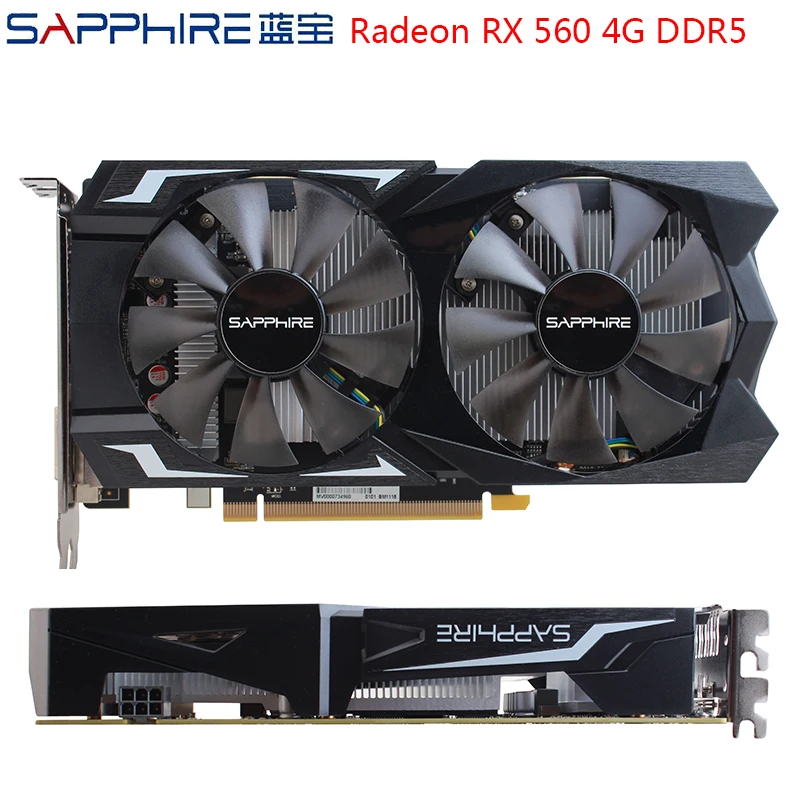 Видеокарта SAPPHIRE AMD Radeon RX 560, 4 Гб, 128 бит, GDDR5, PCI, настольная, RX560, видеокарта для ПК, игр, б/у, для геймеров