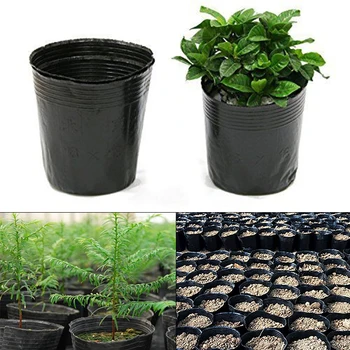 

100pcs Bottom Hollow Nursery Pots Bag Plants Plastic Seedling Pouch Holders Raising Home Garden Bulk Flower Pot .