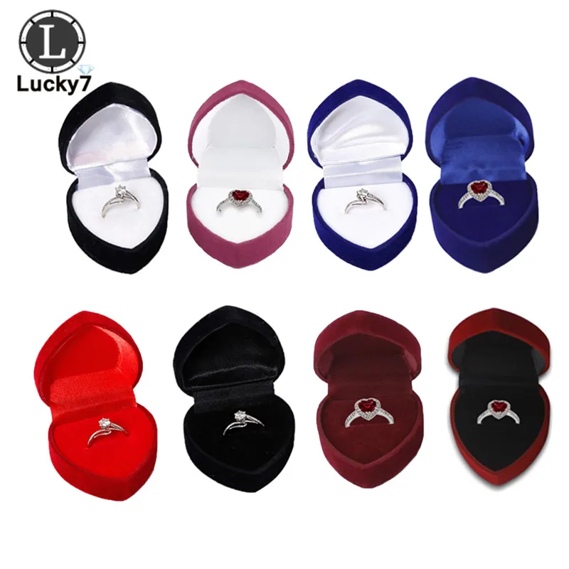 Wholesale Heart Shape Velvet Ring Box 8 Color Engagement Wedding Jewelry Boxes Rose Flower Design Gifts Holder for Lover