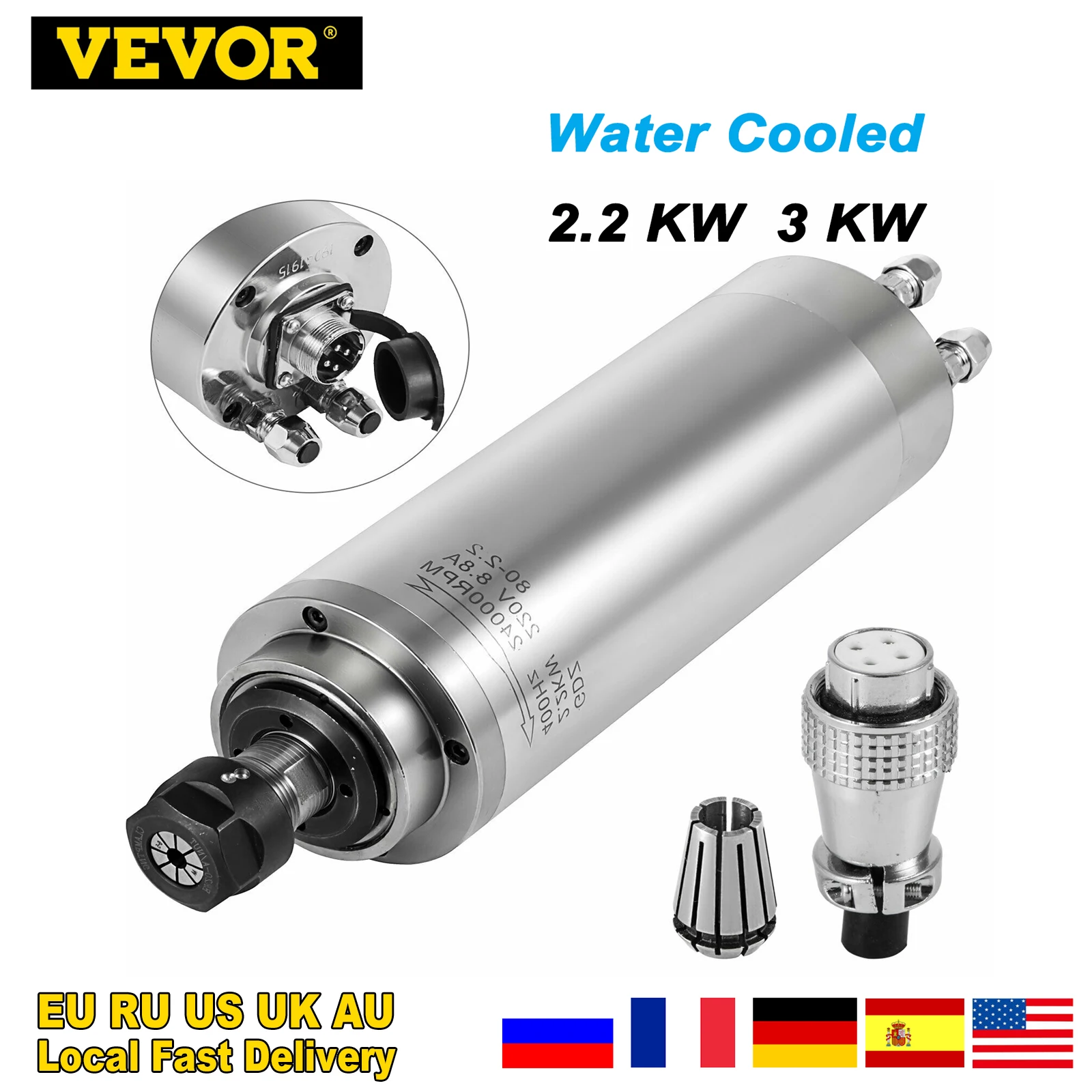 VEVOR 2 кВт 3 КВТ электродвигатель шпинделя с водяным охлаждением высокоскоростная