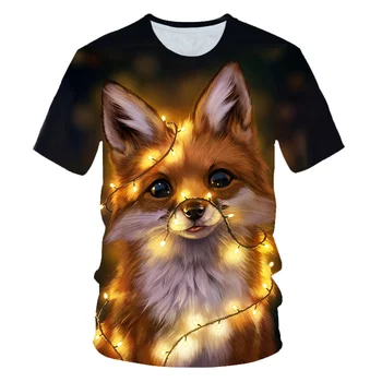 

New atmospheric fashion 3D printing animal fox children's T-shirt summer men and women high quality lovely color Casual Short S