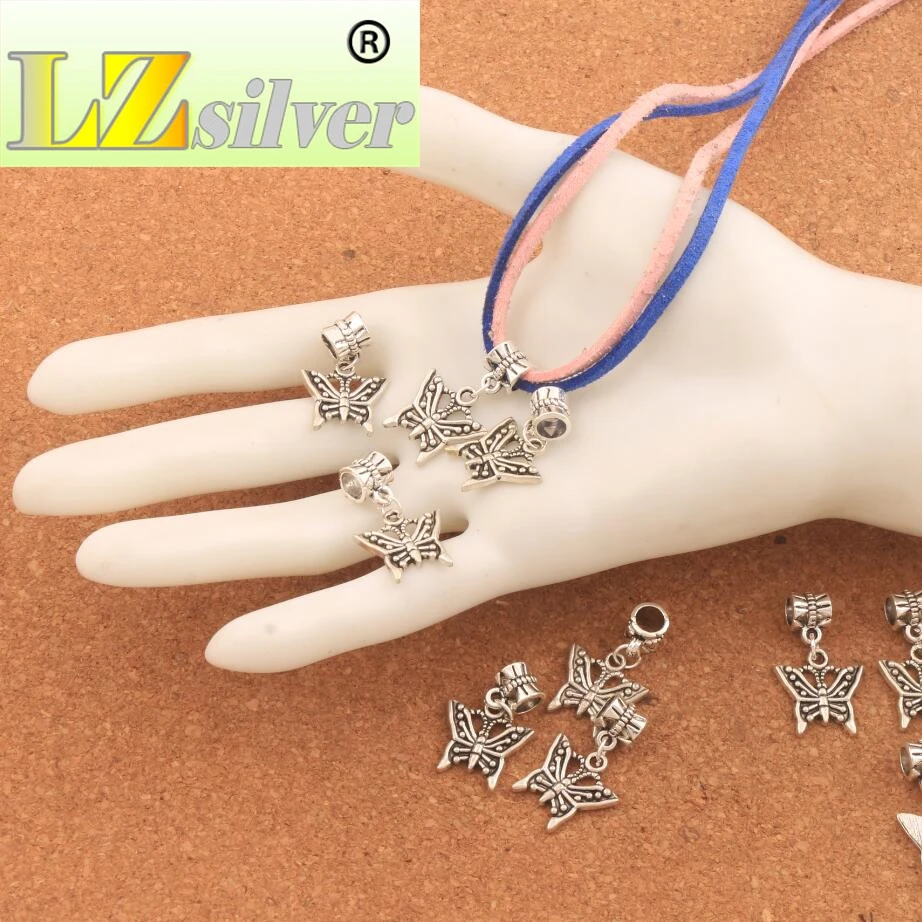 Dots Swallowtail Butterfly Charm Beads 100PCS Zinc Alloy Bronze Dangle Fit European Bracelets Jewelry DIY B1116 16x28mm