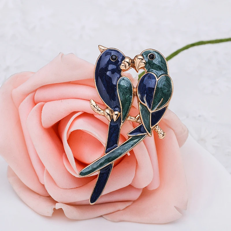 

Fashion Cute Double Birds Brooches Classic Magpie Broche Pin Women Enamel Parrot Jewelry Valentine's Christmas Gifts Accessories