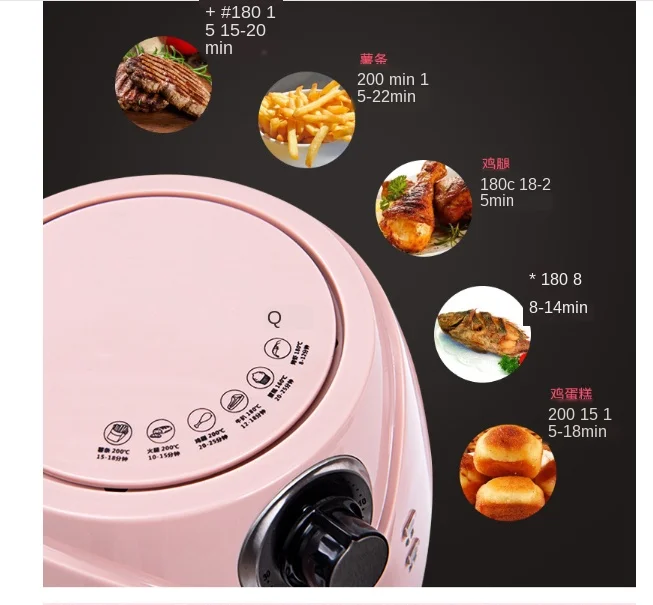 Fritadeira de ar Forno sem Fumaça Inteligente Automática Grande Frango Peixe Baker Chips Nuggets Mozzarella Vara Fabricante Cor Rosa 2.5l 15 frango peixe baker chips nuggets mozzarella vara
