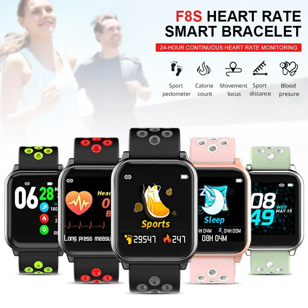 

F8S Bluetooth Smart Watch Sports Fitness Tracker Heart Rate Blood Pressure Monitor Pedometer Health Wristband For IOS Android
