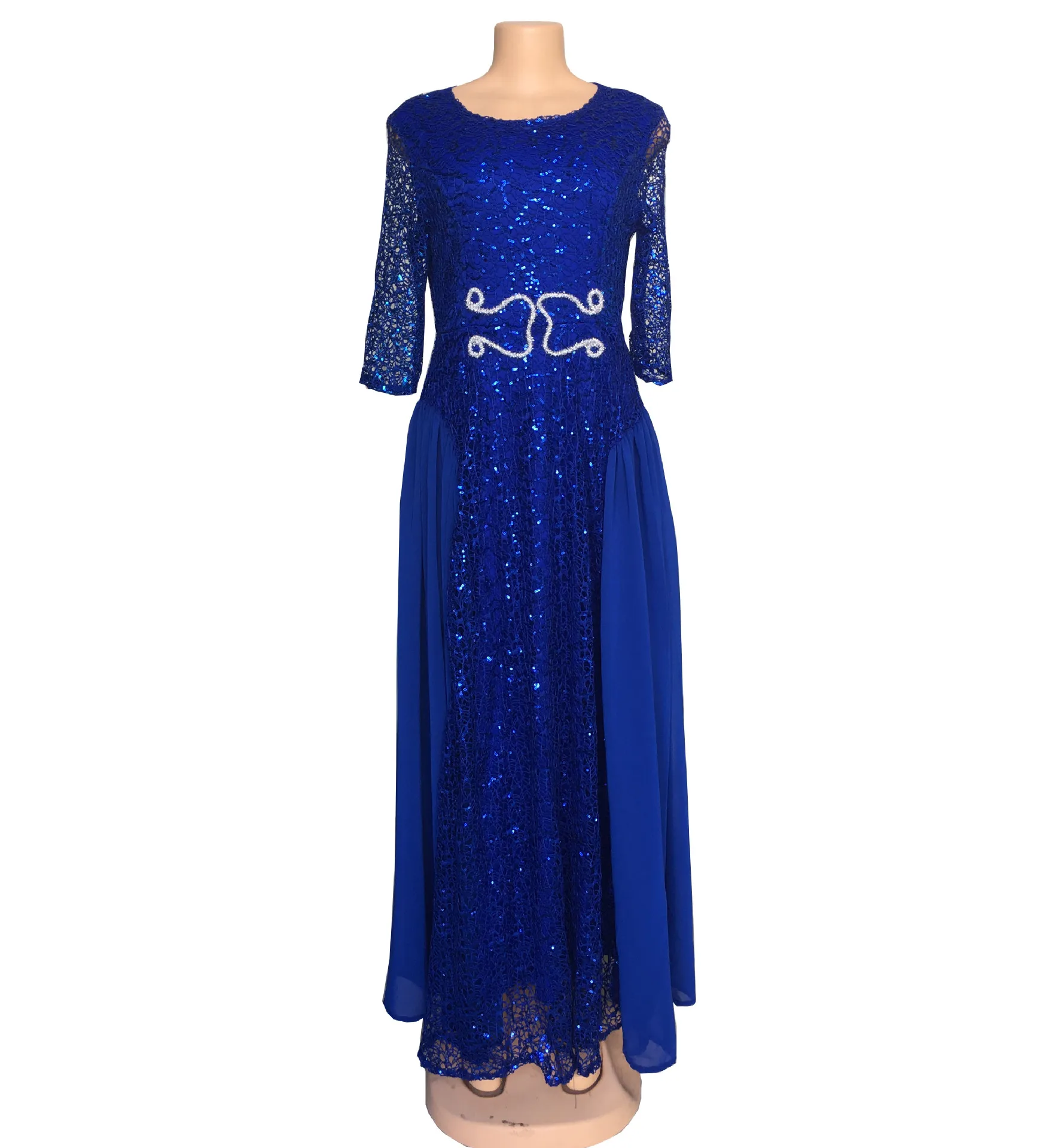 High Quality Elegant African Women Clothing Plus Size 3XL Evening Tunic Party Dress Formal Sequined Dress Long Vestido De Festa - Цвет: royalblue