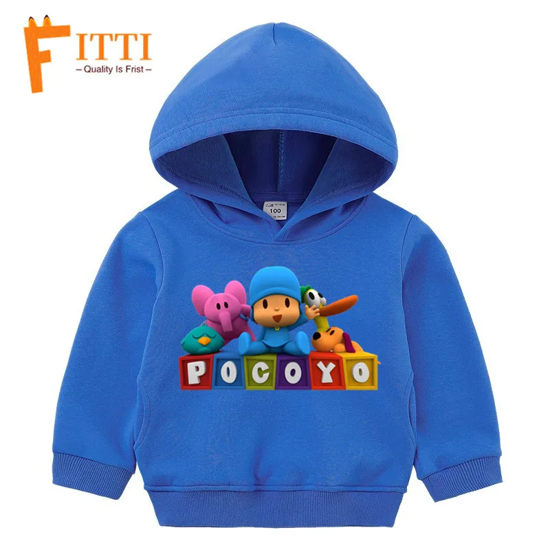 Детские толстовки с капюшоном с рисунком Pocoyo; Детский свитер; сезон осень-зима; толстовка с капюшоном