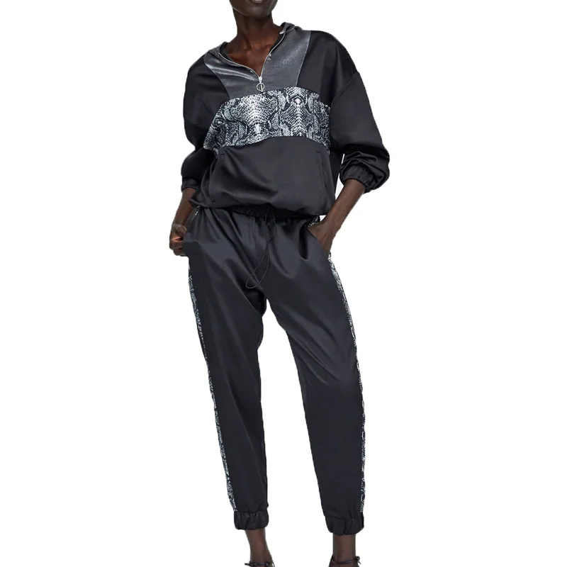 

Women Tracksuit Pockets Sporting Suit Runway Fashion 2 Piece Set Hooded Long Sleeve Top Pants