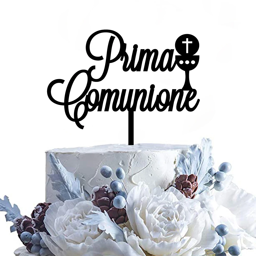 

Prima Comunione Italian Cake Topper Acrylic Wood Religious Baby Baptism Centerpieces Birthday Party Baby Shower Decoration